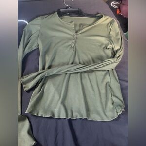 Olive Green Long Sleeve Henley Top